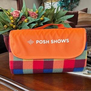 Brand New Poshmark Posh Shows Colorful Plaid Beach Blanket Water Resistant Back